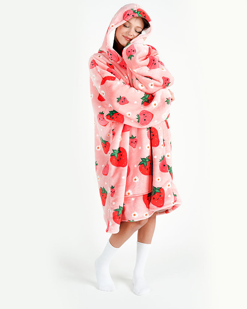 ciepła kocobluza bluza koc Bloozie truskawka różowa truskawki