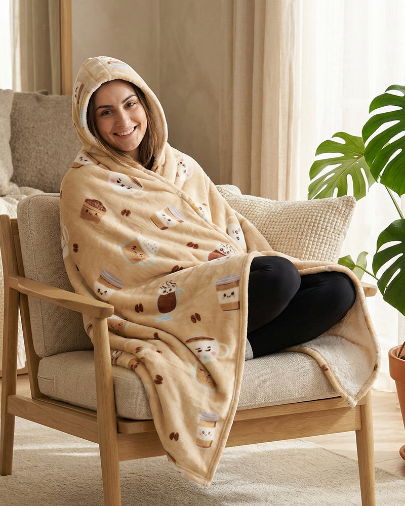 Bloozie Koc z kapturem Sherpa - Kawa