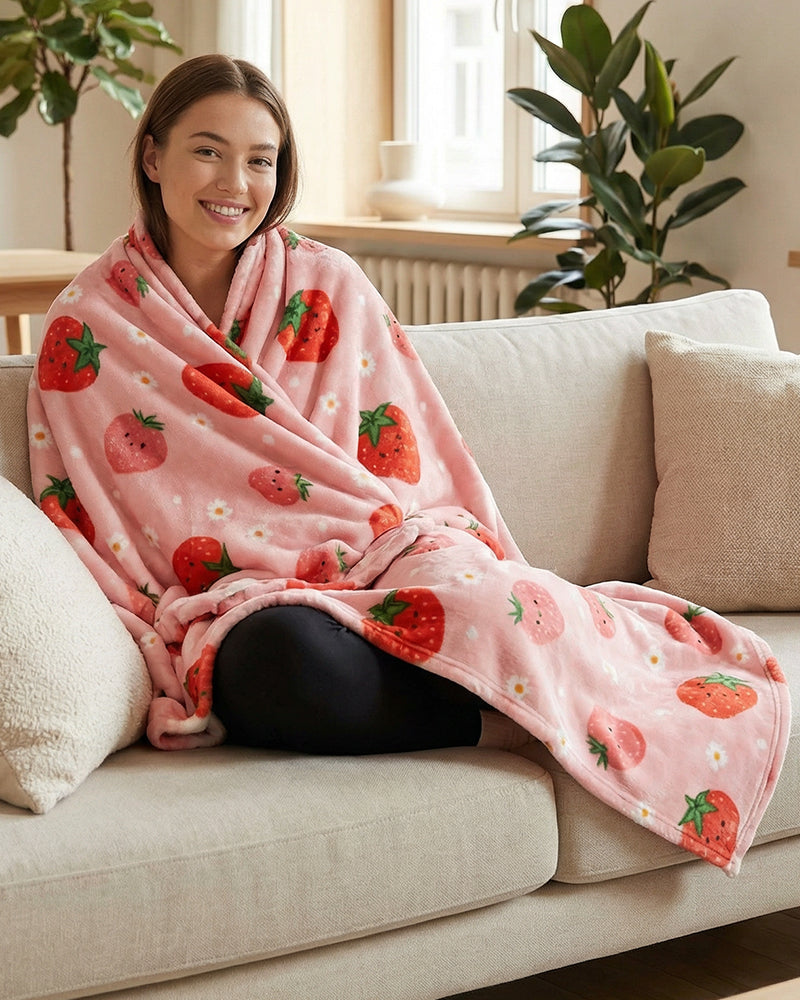 Bloozie Koc z kapturem Sherpa - Truskawka